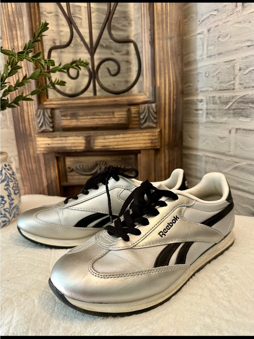 Reebok Silver and Black Retro Runner Sneakers